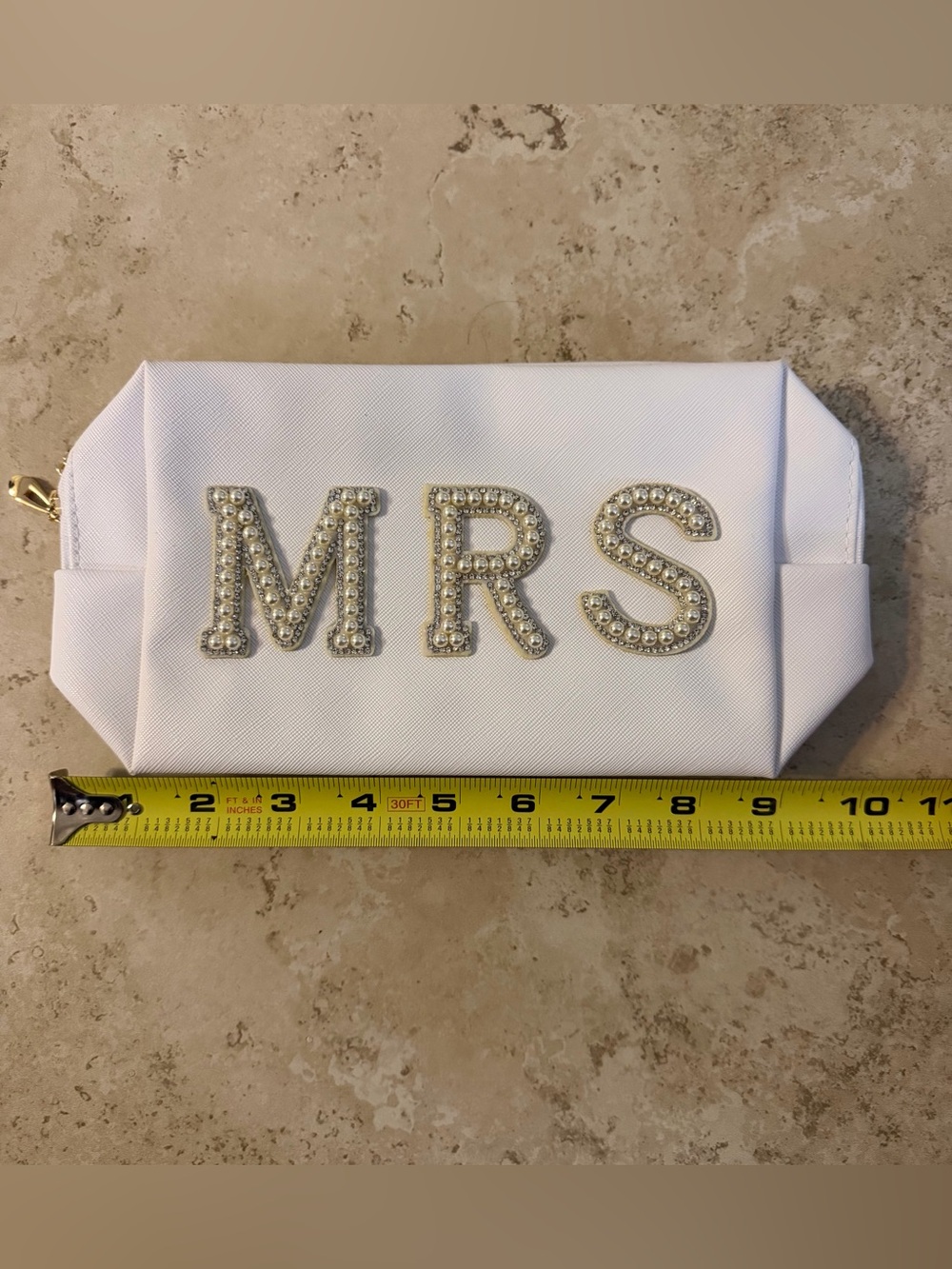 New Pearl-Embellished 'MRS' Letters Patch - Silver Pearls Makeup Bag - Picture 4 of 4